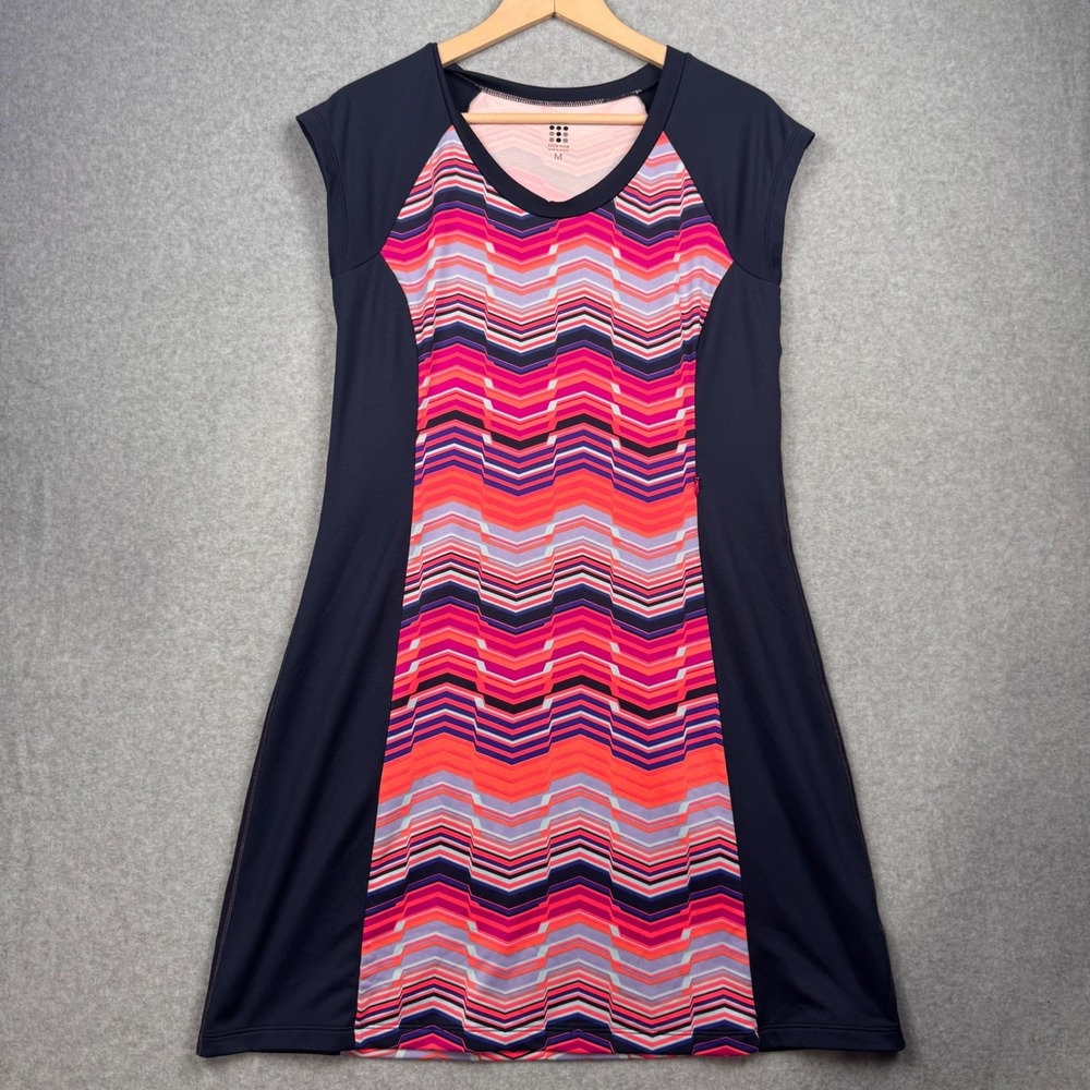 Title Nine Dress Womens Medium Blue Pink Chevron Athletic Cap Sleeve Activewear